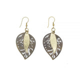 Earrings - Summer Orchard Etched Brass Leaf with Leather Earrings - Summer Orchard Etched Brass Leaf with Leather