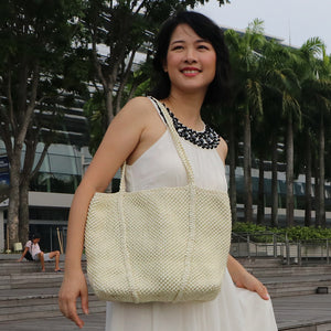 Image Title Cara Brent V-Tote Handbag. Handwoven by Blind artisan in Kolkata