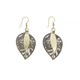 Earrings - Summer Orchard Etched Brass Leaf with Leather
